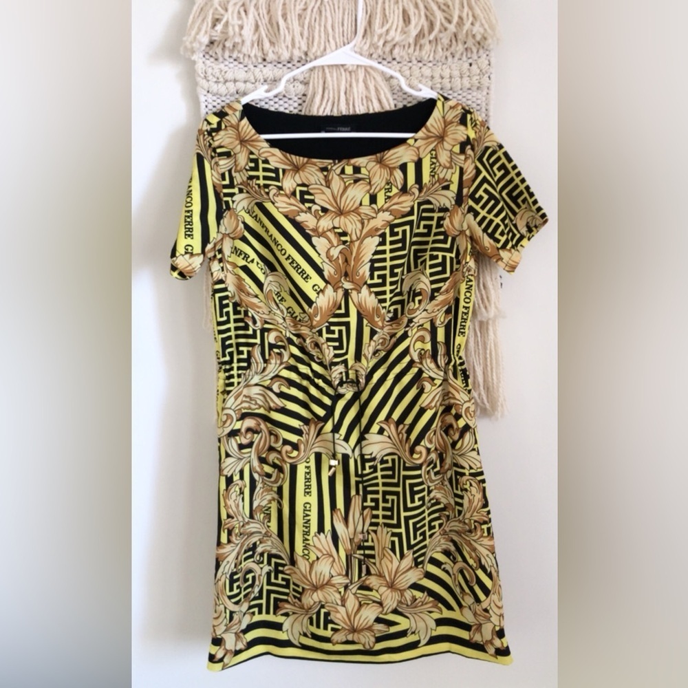 Gianfranco Ferre Oriental Baroque Patterned Monogram Mini Dress Short Sleeve 44